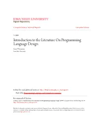 Introduction to the Literature on Programming Language Design Gary T