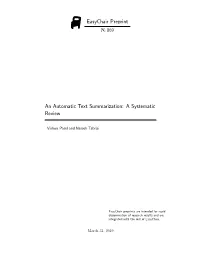 An Automatic Text Summarization: a Systematic Review