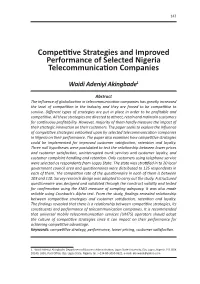 Competitive Strategies and Improved Performance of Selected Nigeria Telecommunication Companies