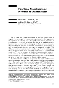 Functional Neuroimaging of Disorders of Consciousness