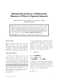 Mahalanobis Distance: a Multivariate Measure of Effect in Hypnosis Research