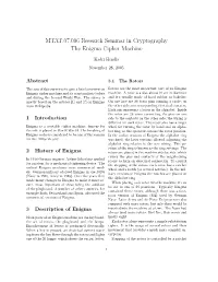 MTAT.07.006 Research Seminar in Cryptography the Enigma Cipher Machine
