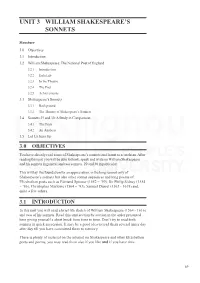 Unit 3 William Shakespeare's Sonnets