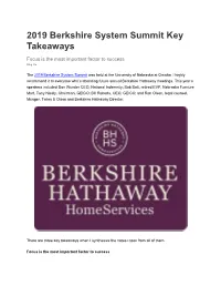 2019 Berkshire System Summit Notes