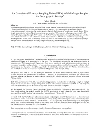 An Overview of Primary Sampling Units (Psus) in Multi-Stage Samples for Demographic Surveys1