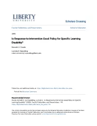 Is Response-To-Intervention Good Policy for Specific Learning Disability?