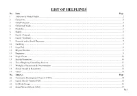 LIST of HELPLINES No