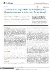 Common Trunk Origin of the Brachiocephalic and Left Common Carotid Arteries from the Aortic Arch