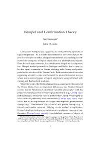 Hempel and Confirmation Theory