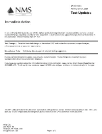 Test Update Immediate Action Notification