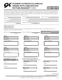 Women's Gymnastics Special Order with Sublimation Picture Request Form
