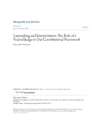 The Role of a Federal Judge in Our Constitutional Framework Diarmuid F