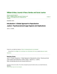 Introduction: a Global Approach to Reproductive Justice—Psychosocial and Legal Aspects and Implications
