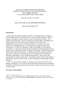 Eleventh Aapdp/Opifer Joint Meeting Endings in Psychoanalytic Psychotherapy: How, When and Why in the Footsteps of Silvano Arieti