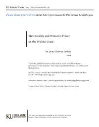 Matrifocality and Women's Power on the Miskito Coast1