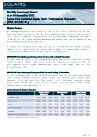 Monthly Investment Report As at 30 November 2017 Solaris Core Australian Equity Fund - Performance Alignment (APIR: SOL0001AU)
