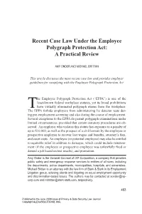 Recent Case Law Under the Employee Polygraph Protection Act: a Practical Review