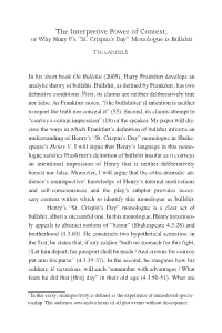 The Interpretive Power of Context, Or Why Henry V’S “St