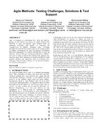Agile Methods: Testing Challenges, Solutions & Tool Support