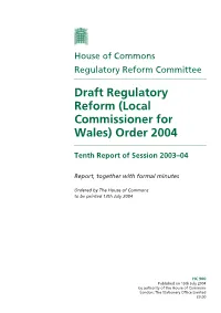 Draft Regulatory Reform (Local Commissioner for Wales) Order 2004