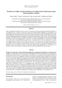 Production of Adipic Acid from Mixtures of Cyclohexanol-Cyclohexanone Using Polyoxometalate Catalysts