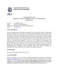 Advanced Topics in Dynamics of the Cryosphere Spring 2016