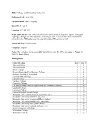 Colleges and Universities Collection Reference Code: Mss-1868