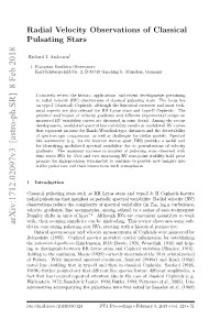 Radial Velocity Observations of Classical Pulsating Stars