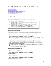 1 Microsoft Word 2013: Bullet, Number & Multilevel Lists & Outline View