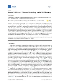 Stem Cell-Based Disease Modeling and Cell Therapy