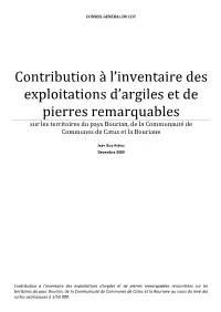 Contribution À L'inventaire Des Exploitations D'argiles Et De Pierres