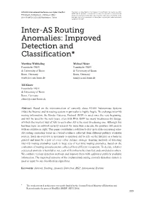 Inter-AS Routing Anomalies: Improved Detection and Classification*