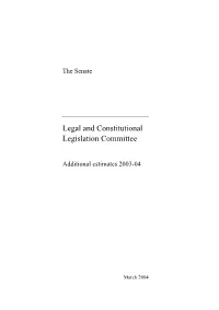 Report on Its Consideration of the Additional Estimates on Or Before 24 March 2004