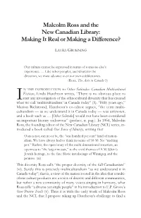 Malcolm Ross and the New Canadian Library: Making It Real Or Making a Difference?