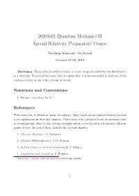 20201021 Quantum Mechanics II Special Relativity Preparatory Course