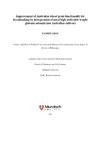 Improvement of Australian Wheat Grain Functionality for Breadmaking by Introgression of Novel High-Molecular Weight Glutenin Subunits Into Australian Cultivars