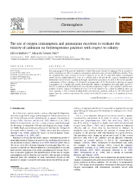 The Use of Oxygen Consumption and Ammonium Excretion To