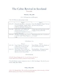The Celtic Revival in Scotland Timetable
