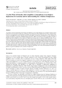 Amphibia: Gymnophiona) Is Not Lungless: Implications for Taxonomy and for Understanding the Evolution of Lunglessness