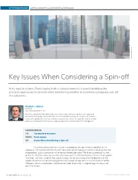 Key Issues When Considering a Spin-Off