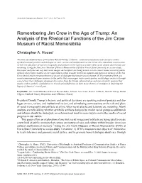 Remembering Jim Crow in the Age of Trump: an Analysis of the Rhetorical Functions of the Jim Crow Museum of Racist Memorabilia