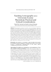 Teaching Lexicography As a University Course: Theoretical, Practical and Critical Considerations