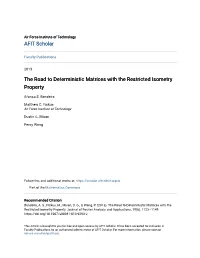 The Road to Deterministic Matrices with the Restricted Isometry Property