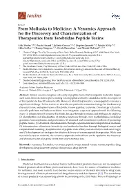 A Venomics Approach for the Discovery and Characterization of Therapeutics from Terebridae Peptide Toxins