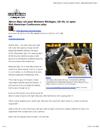 Akron Zips Roll Past Western Michigan, 65-43, to Open Mid-American Conference Play