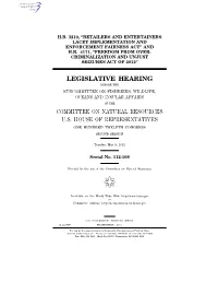 Legislative Hearing Committee on Natural Resources U.S