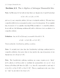 Section 2.3. the Σ-Algebra of Lebesgue Measurable Sets