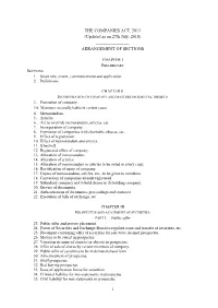 THE COMPANIES ACT, 2013 (Updated As on 27Th July, 2018) ______ARRANGEMENT of SECTIONS ______CHAPTER I PRELIMINARY SECTIONS 1