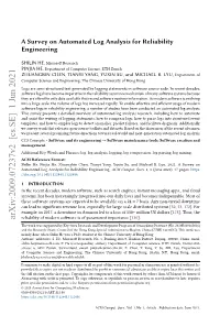 A Survey on Automated Log Analysis for Reliability Engineering