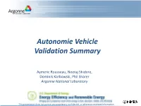 Autonomie Vehicle Validation Summary